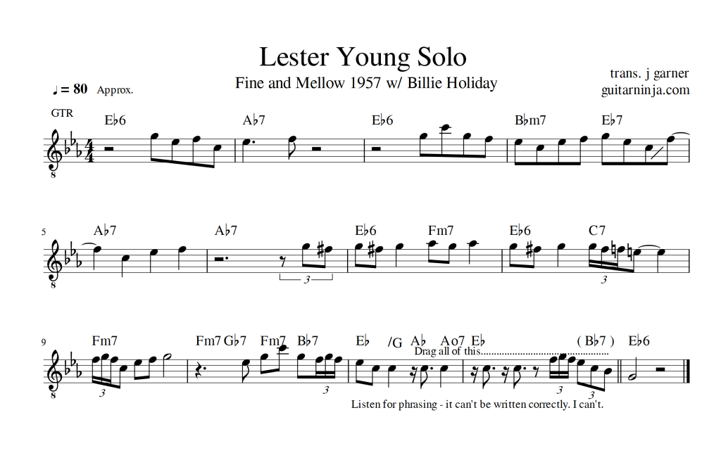 Lester Young Fine and Mellow Transcription
